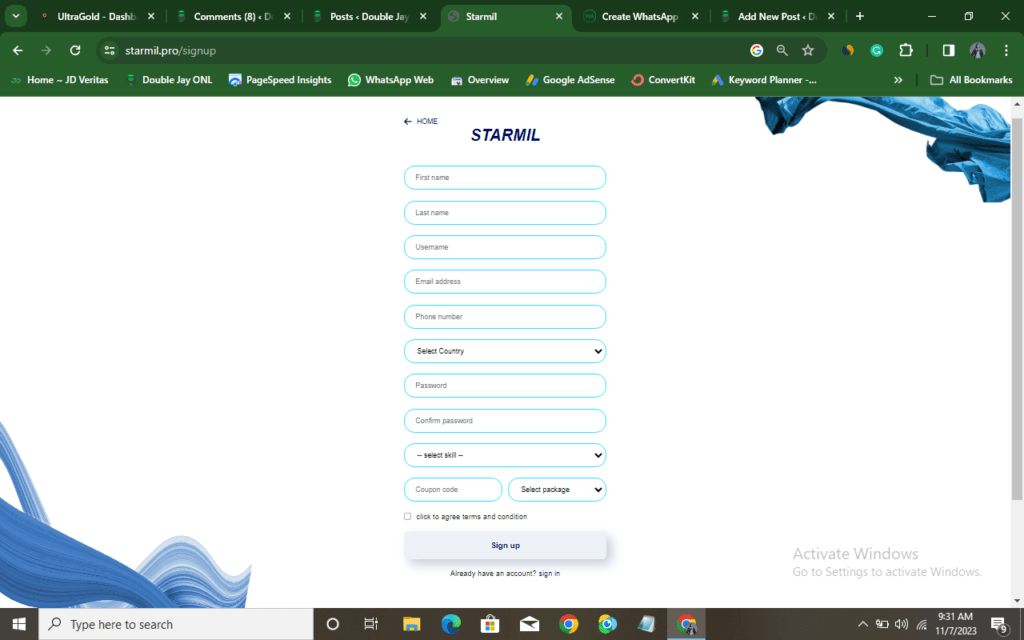 Starmil Registration Form